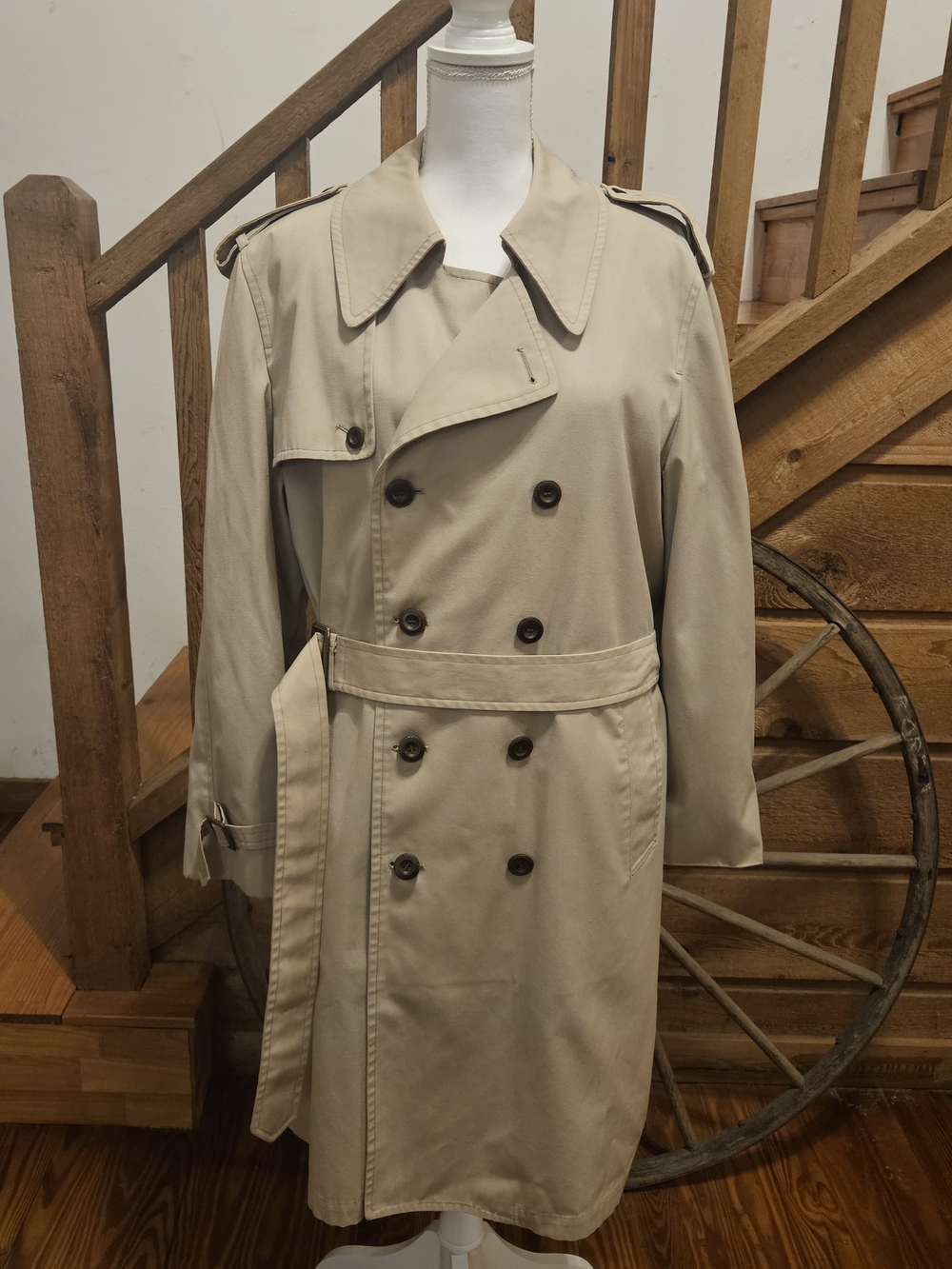 London Fog Khaki Trench Coat with Belted Waist